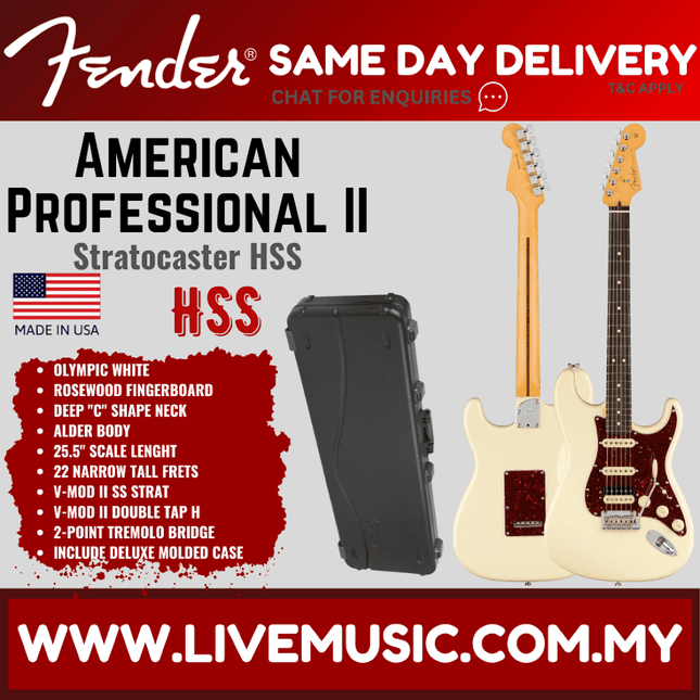 Fender American Professional II HSS Stratocaster Electric Guitar, Rosewood Fretboard - Olympic White