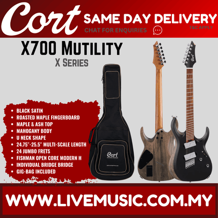 Cort X700 Mutility Electric Guitar Roasted Maple Fretboard with Bag - Black Satin (X-700/X 700)
