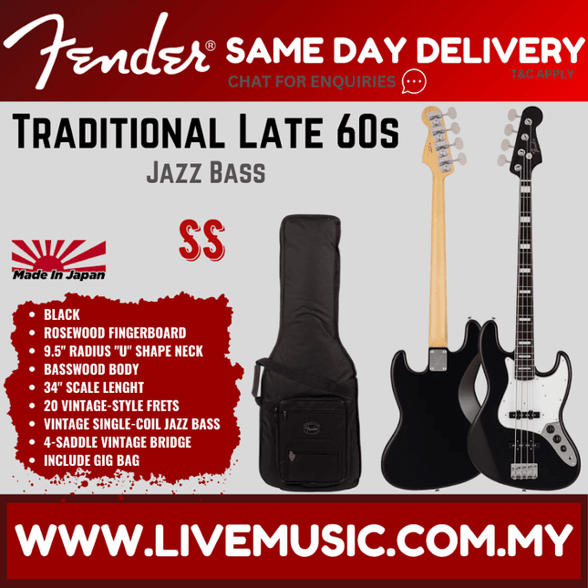 Fender Jazz bass guitar set in black with neck and matching black gig bag