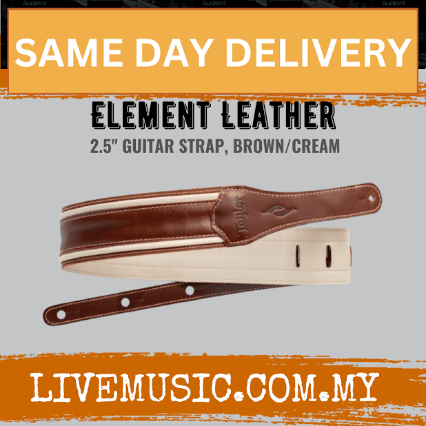 Taylor Element 2.5Inch Leather Guitar Strap, Brown/Cream