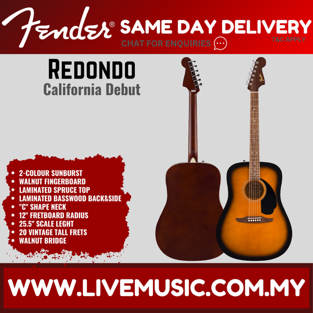 Fender California Debut Redondo Acoustic Guitar, 2-Colour Sunburst / Black / Natural