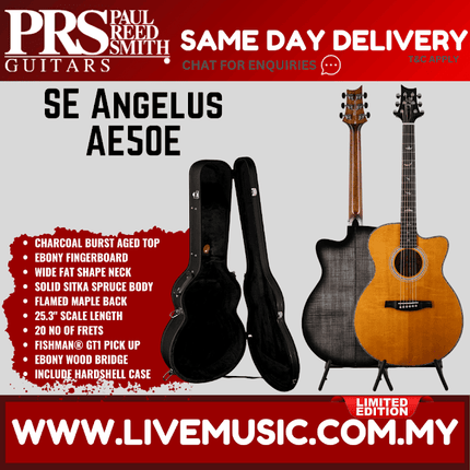 PRS Limited Edition SE AE50E Angelus Acoustic Guitar, Charcoal Burst Aged Top