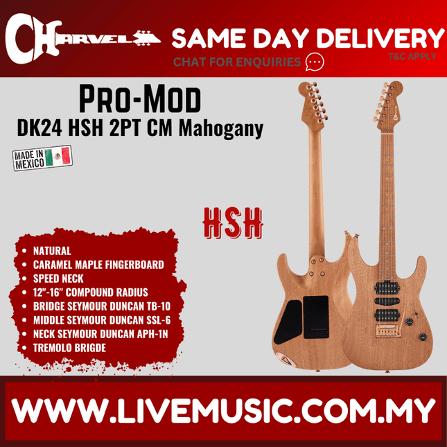 Charvel Pro-Mod DK24 HSH CM Mahogany Electric Guitar, Caramelized Maple FB, Natural
