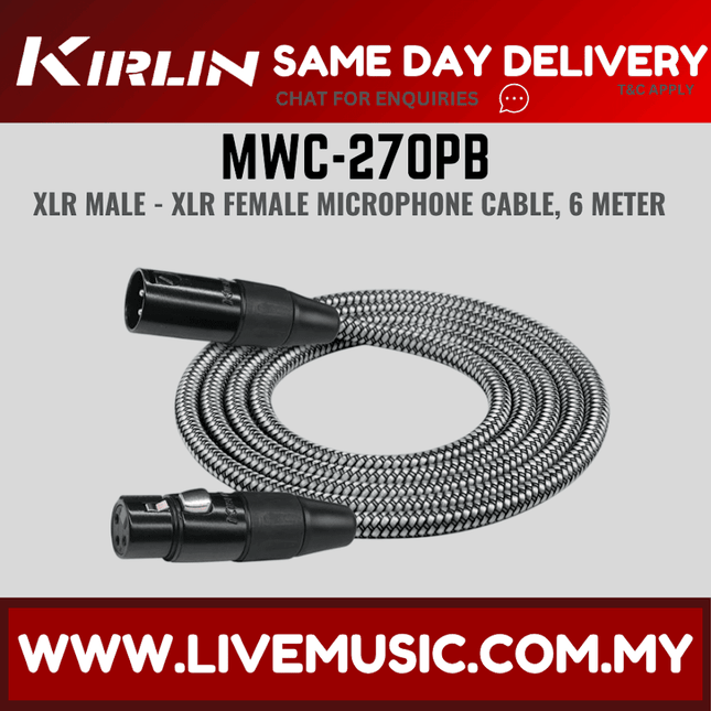 Kirlin MWC-270PB BKA 3 Pin Metal Connector XLR Male to XLR Female Woven Microphone Mic Cable - Black Silver(MWC 270PB/MWC270PB)