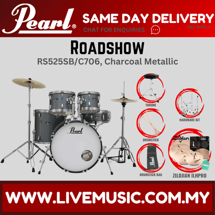 Pearl Roadshow RS525SB/C Drum Set with Zildjian ILHPRO Cymbal set, Drum Throne