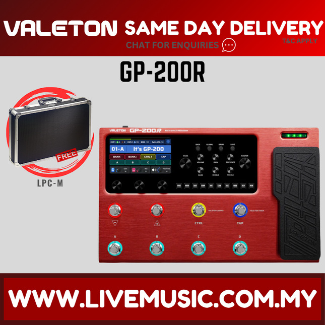 Valeton GP-200R Multi-Effects Processor With LPC-M Multi-Effect Pedal Case - Red ( GP200 / GP 200 )