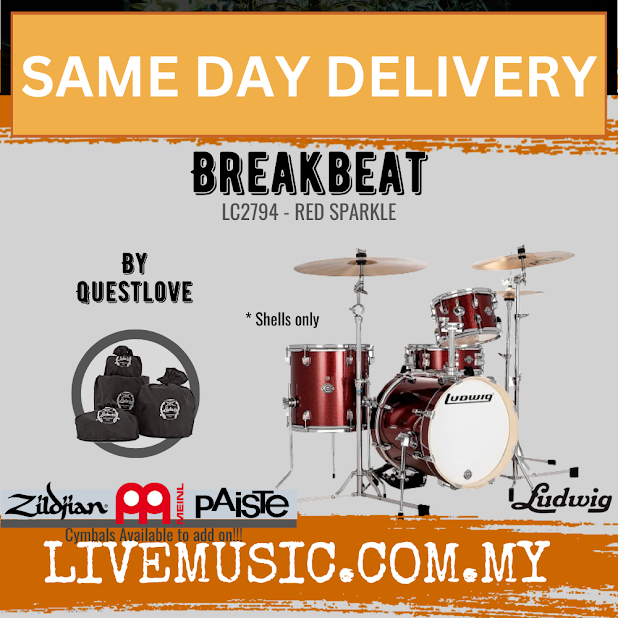 Ludwig LC2794 Breakbeats By Questlove 4-Piece Drum Kit w/ Bag, Red Sparkle