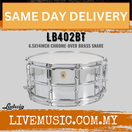 Ludwig LB402BT 6.5x14inch Chrome-Over Brass Snare Drum, Smooth Shell, Tube Lugs