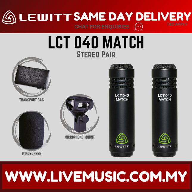 Lewitt LCT 040 MATCH Stereo Pair of Two Small Diaphragm Instrument Condenser Microphones (LCT-040 MATCH / LCT040MATCH)