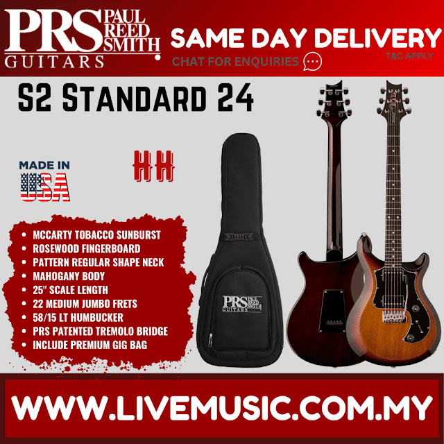 PRS S2 Standard 24 Electric Guitar w/Bag,Black/McCarty Tobbaco Sunburst/Mahi Blue