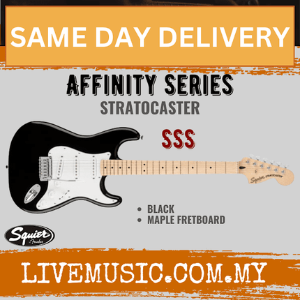 Squier Affinity Series Stratocaster Electric Guitar, Maple Fretboard - Black