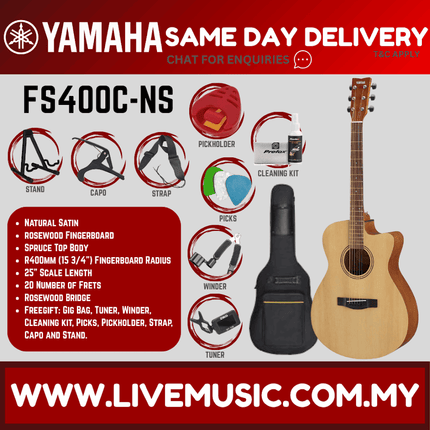 Yamaha FS400C Cutaway Acoustic Guitar - Smoky Black/Natural Satin ( FS-400C / FS 400C)