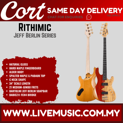 Cort Jeff Berlin Signature Series Rithimic Bass Guitar Ebony Fretboard with Bag - Natural Glossy