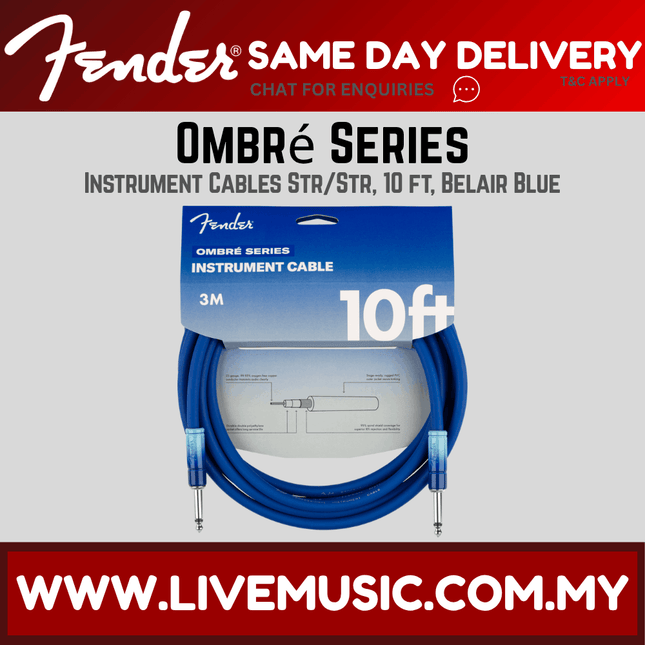 Fender Ombre Series Instrument Cable, 10 ft Straight/Straight, Belair Blue