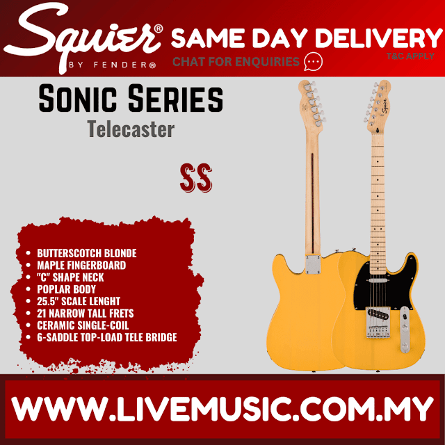 Squier Sonic Telecaster Electric Guitar w/Black Pickguard, Maple FB, Butterscotch Blonde