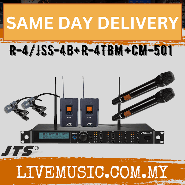 JTS R-4/JSS-4B+R-4TBM+CM-501 UHF Quad Channel Diversity System-2x Metal Black Handheld Transmitter+2x Lavalier MIC