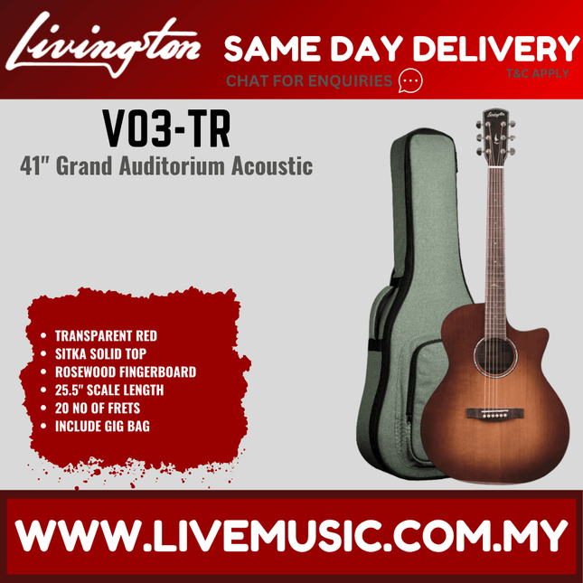 Transparent red 41-inch grand auditorium acoustic guitar with gig bag and rosewood fingerboard