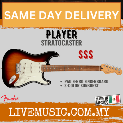 Fender Player Stratocaster Electric Guitar, Pau Ferro Fretboard -  3 Tone Sunburst
