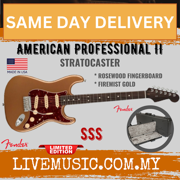 Fender Ltd Ed American Professional II Stratocaster Electric Guitar, RW FB, Firemist Gold