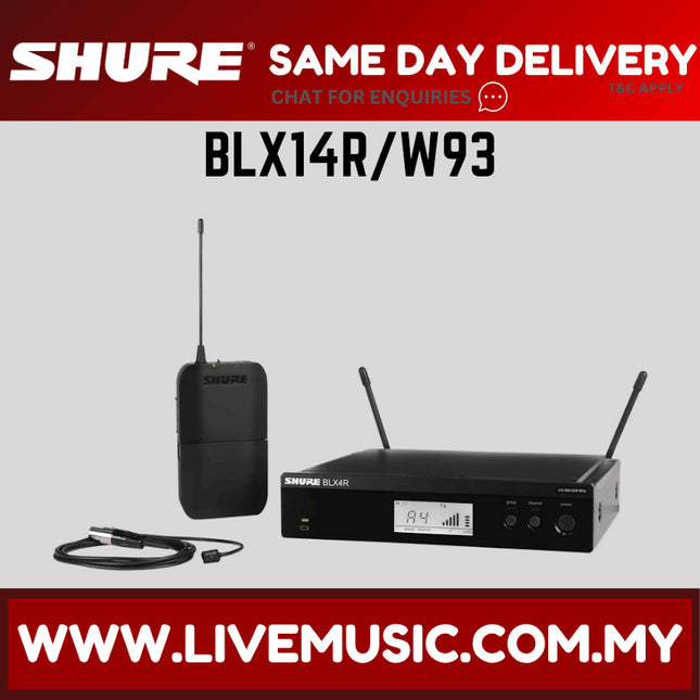 Shure BLX14R/W93 Lavalier Wireless System, BLX4R Wireless Receiver, BLX1 Bodypack Transmitter & WL93 Lavalier Microphone ( BLX14R-W93 / BLX14RW93 )