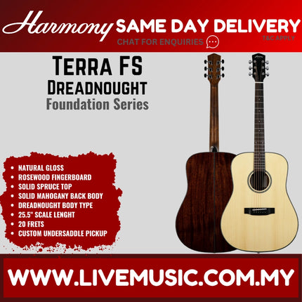 Harmony Foundation Series Terra FS Dreadnought Acoustic Guitar, Natural Gloss