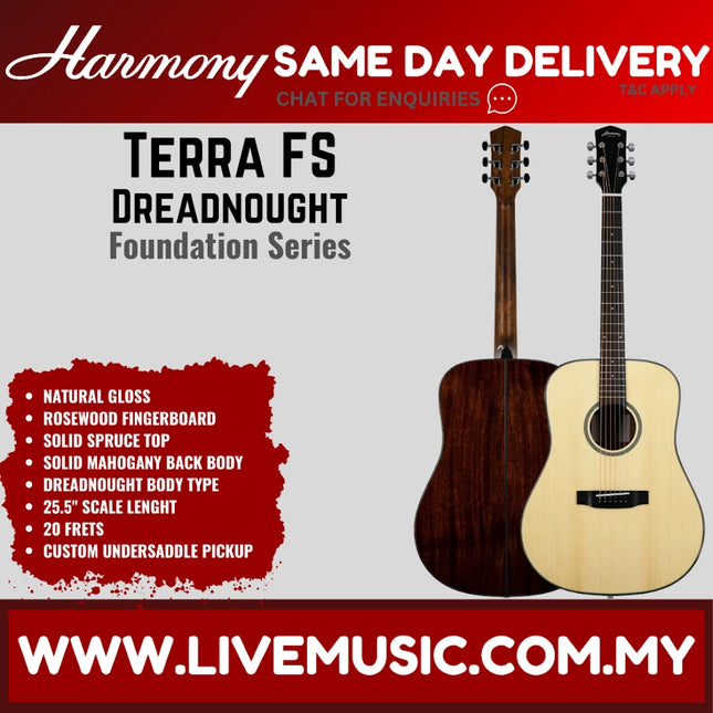 Harmony Foundation Series Terra FS Dreadnought Acoustic Guitar, Natural Gloss