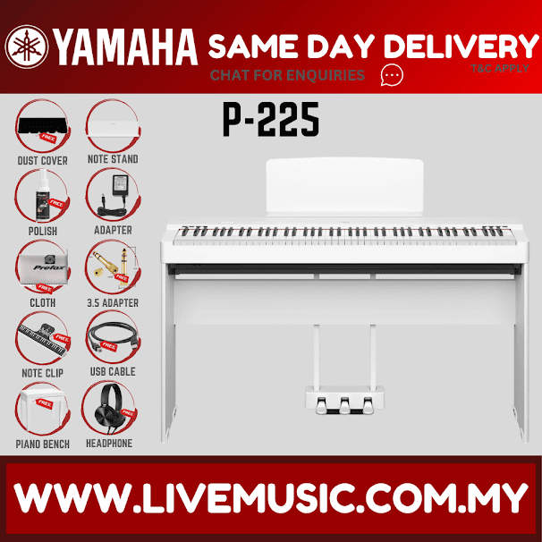 Yamaha P-225 88-Key Digital Piano With Keyboard Bench, Headphone And Adapter - White ( P225 P 225 P125 P 125 )