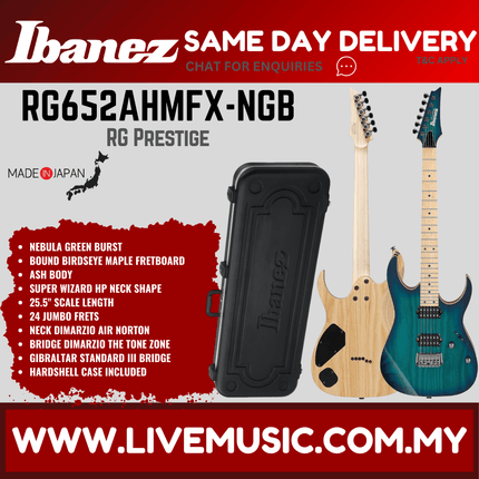 Ibanez Prestige RG652AHMFX Solid Body Electric Guitar - Nebula Green Burst (RG652AHMFX-NGB)