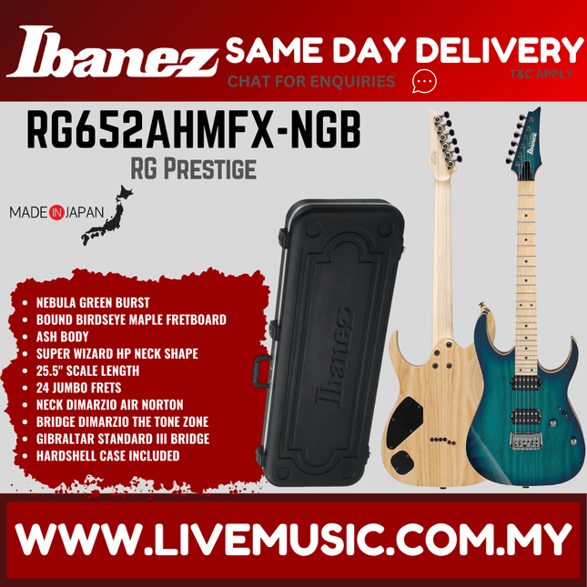 Ibanez Prestige RG652AHMFX Solid Body Electric Guitar - Nebula Green Burst (RG652AHMFX-NGB)