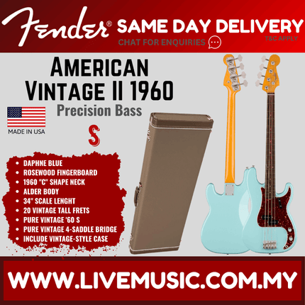 Fender American Vintage II 60 Precision Bass Electric Guitar, RW FB