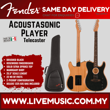 Fender Acoustasonic Player Telecaster Electric Guitar, Brushed Black