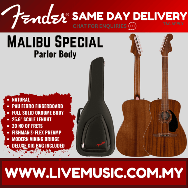 Natural parlor acoustic guitar with dark bag, featuring circular sound hole