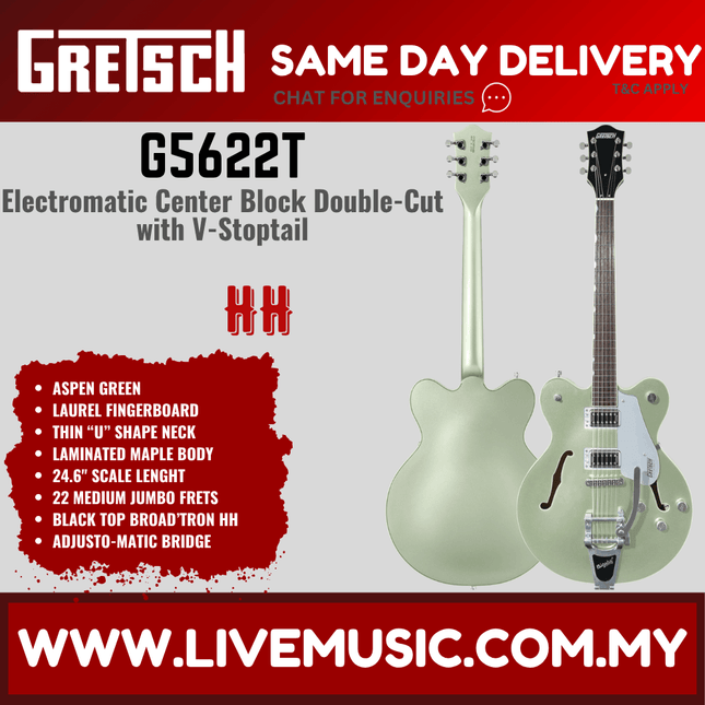 Gretsch G5622T Electromatic Centre-Block Double Cut Electric Guitar w/Bigsby, Laurel FB