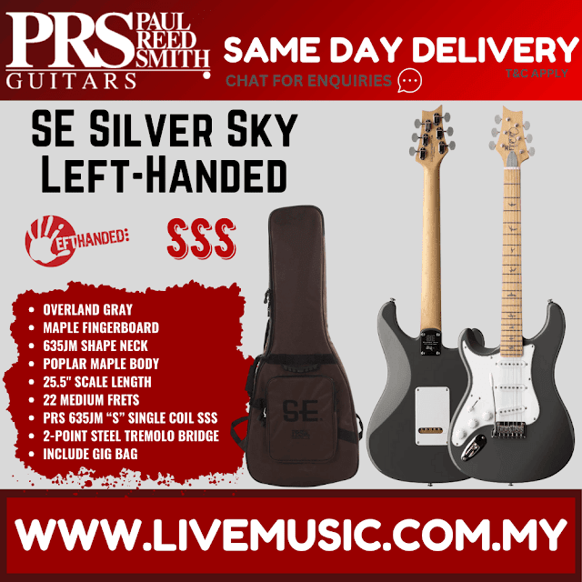 PRS SE Silver Sky Left-Handed Electric Guitar w/Bag, Maple FB