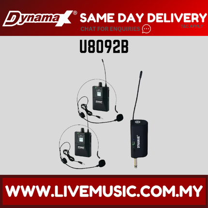 DYNAMAX U8092B Dual UHF Wireless Vocal Dynamic Microphone Headset Mic ( U-8092B U 8092B )