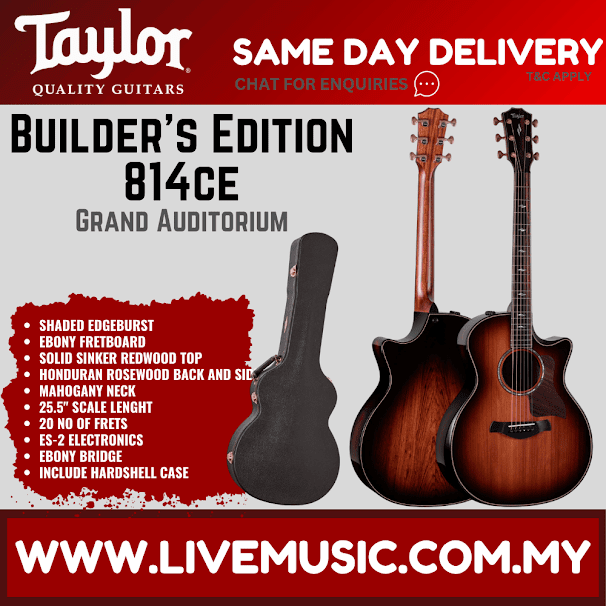 Shaded edge-burst acoustic guitar with case, Taylor 814ce style, rosewood body
