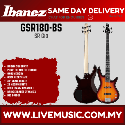 Ibanez 4-string electric bass guitar with brown sunburst body, light neck, four tuners