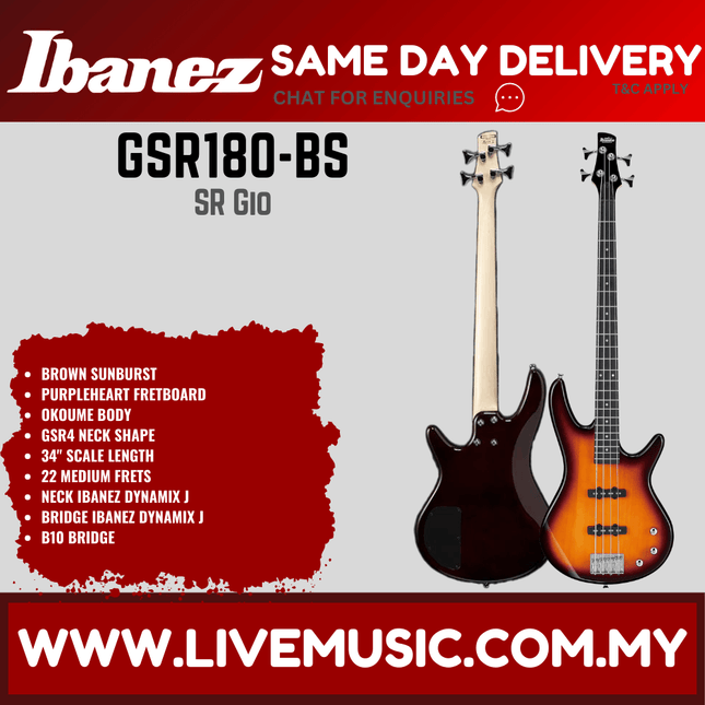 Ibanez Gio GSR180 4-String Bass Guitar,Purpleheart FB - ( GSR-180 / GSR 180 )
