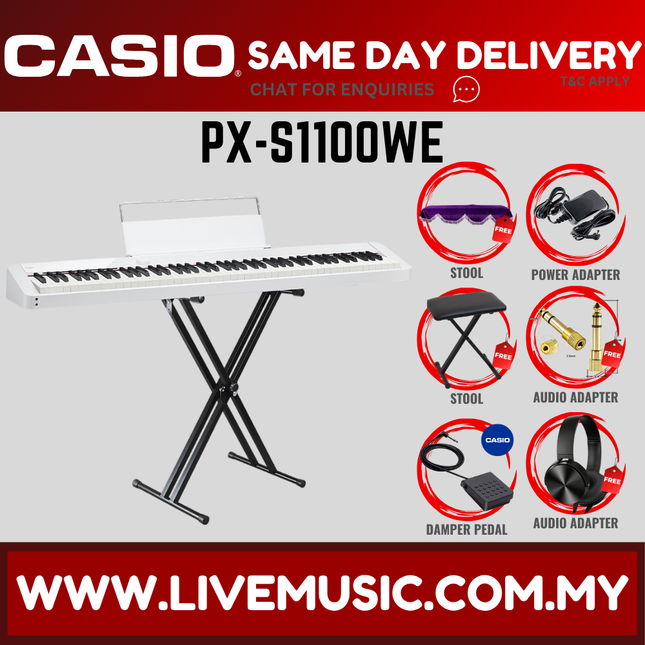Casio PX-S1100 88 Keys Digital Piano Full Package With Headphone - White ( PXS1100 / PX S1100 )