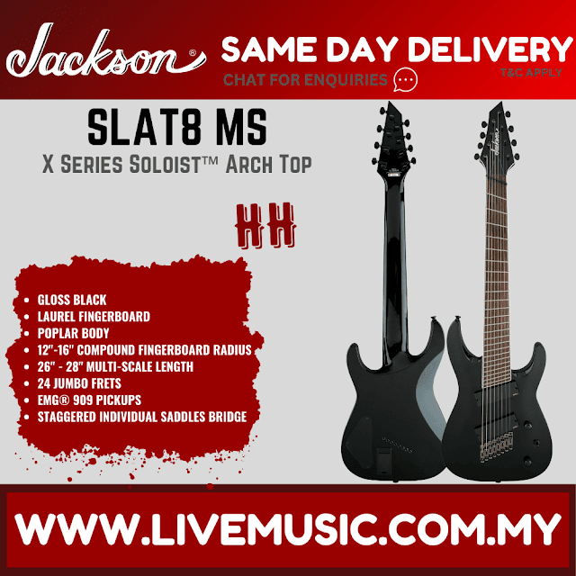 Jackson X Series Soloist Arch Top SLAT8 Multi-Scale 8-string Electric Guitar, Gloss Black