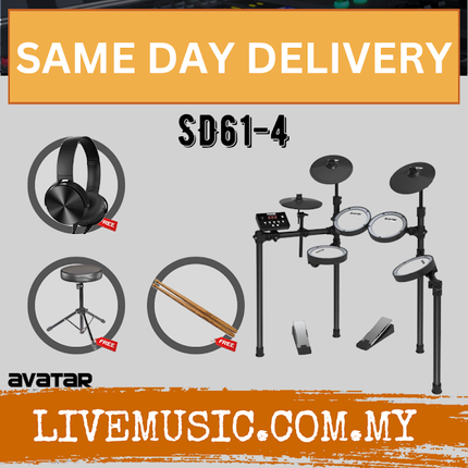 Avatar SD61-4 Digital Drum 8 Pcs Mesh Head With Drum Throne, Headphone And Drumstick ( SD614 / SD61 4 )