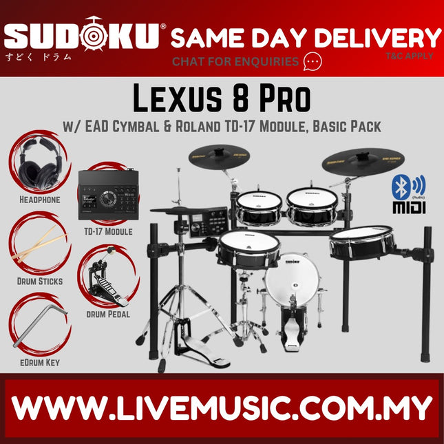 Sudoku Lexus 8 Pro Electronic Drum Set w/Module And EAD Cymbal w/Bluetooth - Basic Pack ( LEXUS 8PRO LEXUS8PRO )