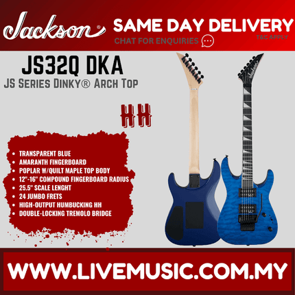 Jackson JS-32Q - Dinky Arch Top Electric Guitar, Amaranth Fretboard - Transparent Blue (JS32Q/JS 32Q)