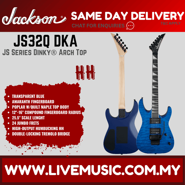 Jackson JS-32Q - Dinky Arch Top Electric Guitar, Amaranth Fretboard - Transparent Blue (JS32Q/JS 32Q)
