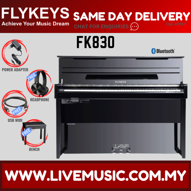 Flykeys FK830 88-Key Digital Electric Upright Piano w/Piano Bench And Headphone ( FK-830 / FK 830 )