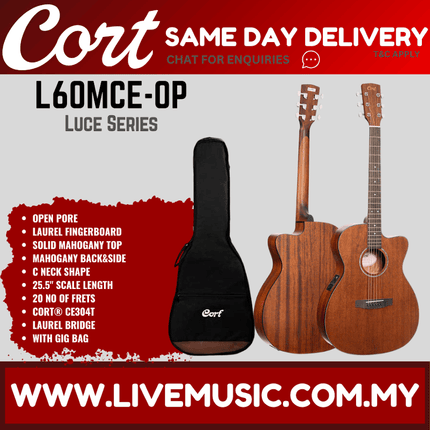 Cort L60MCE Acoustic Electric Guitar w/ Gig Bag, laurel Fingerboard - Open Pore