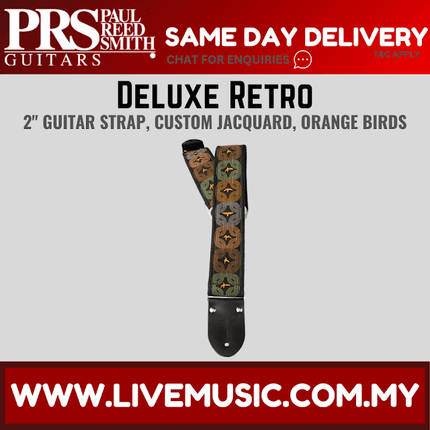 PRS 2 Inch Deluxe Retro Guitar Strap w/Custom Jacquard, Orange Birds