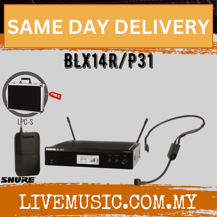 Shure BLX14R/P31 Headworn Wireless Microphone System, BLX4R Wireless Receiver, BLX1 Bodypack Transmitter & PGA31 Headset Microphone ( BLX14R-P31 / BLX14RP31 )