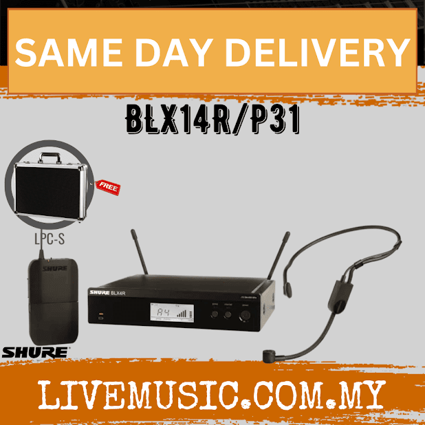 Shure BLX14R/P31 Headworn Wireless Microphone System, BLX4R Wireless Receiver, BLX1 Bodypack Transmitter & PGA31 Headset Microphone ( BLX14R-P31 / BLX14RP31 )