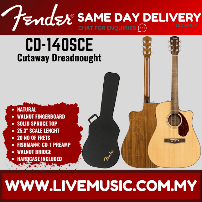 Fender CD-140SCE Dreadnought Acoustic-Electric Guitar with Case - Natural (CD140SCE/CD 140SCE)